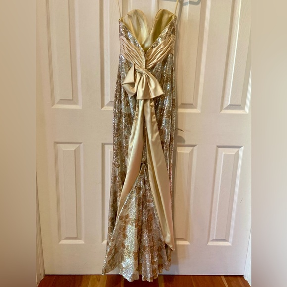 Gold & Silver Sequin Floor Length Sweetheart Strapless Prom Dress Evening Gown - Picture 4 of 13
